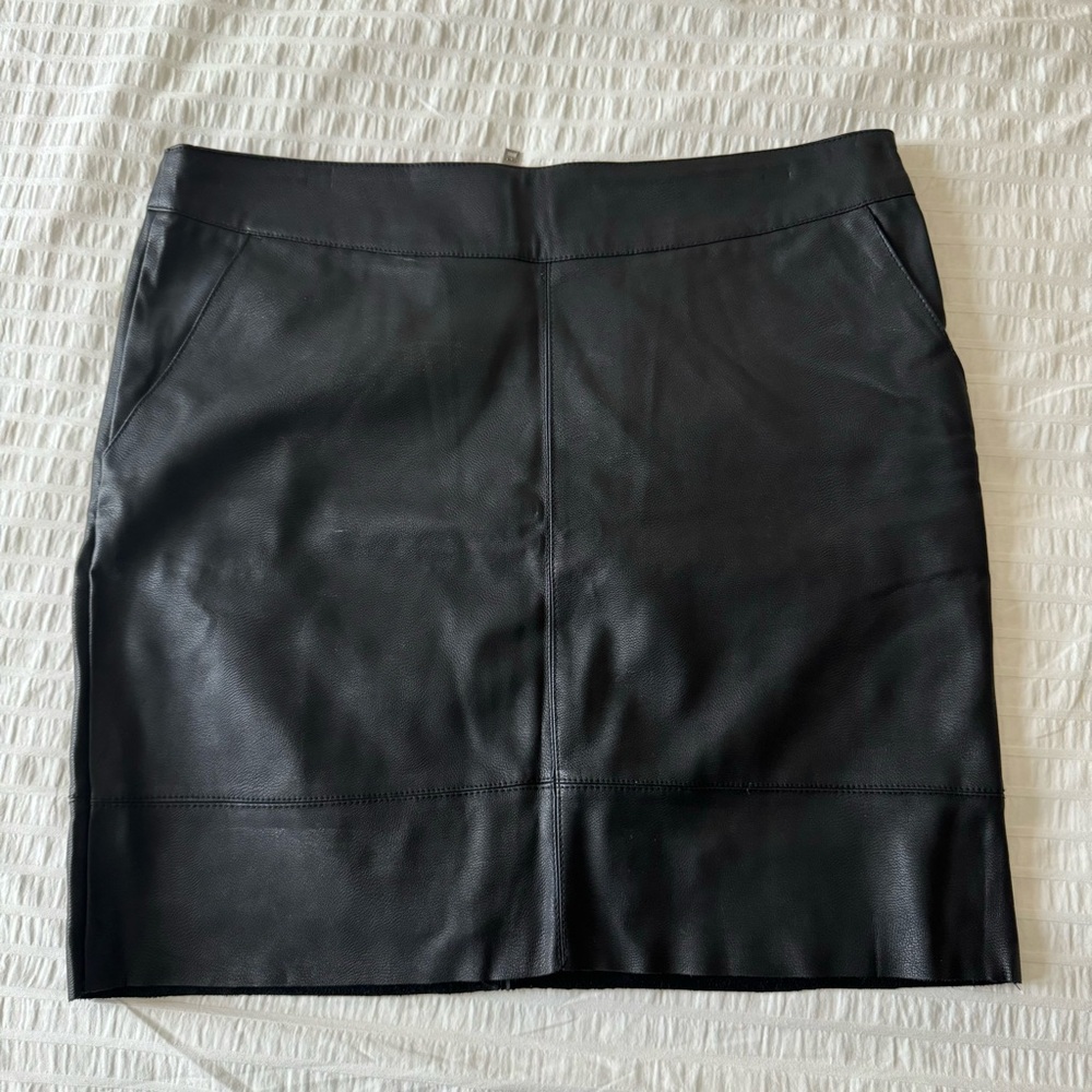 Black Leather Straight Mini Skirt